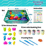 Floating Putty - Swimming Modeling Clay with Sea Animal Sculpting Molds - Non Hardening Air Dry Clay Model Magic Kit - Polymer Clay Tools for Kids 3-12 Year Old - 12 Big Jars & 12 Toys DIY Molding Set