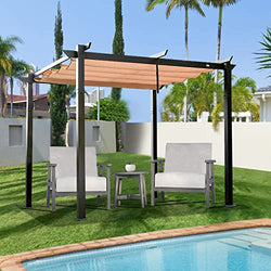 Domi 10' X 10' Patio Retractable Pergola with Sun Shade Canopy Outdoor Metal Shelter Pavilion Gazebo for Garden Lawn Porch Beach Yard, Beige