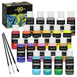Magicfly Acrylic Paint Set (2fl oz/60ml Bottle), 20 Colors Acrylic Craft Paint with 3 Brushes, Acrylic Art Paint for Canvas, Glass, Wood, Stone, Ceramic & Model, Acrylic Paints for Adults and Kids