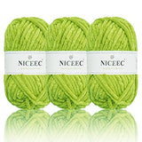 NICEEC 3 Skeins Sparkling Chenille Yarn Soft Velvet Yarn for Crochet Knitting Blanket Yarn DIY Craft Bulky Weight Yarn for Blanket-Total Length 3×50m(3×55yds,100g×3) -Spring Green