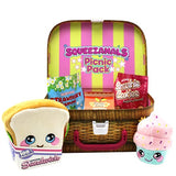 Squeezamals Wicker Pattern Plush Picnic Pack- Kids Picnic Set with 5 Food Plushies- Reusable Lunch Box Includes Scented Food Mini Plushies for Toddler Pretend Play, Multi-Color (SQ01062)