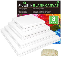 Blank Canvas Boards for Painting, Set of 8 Art Square Canvas Frame Panels, Board Stretcher Academy Acrylic Oil Water Painting, Stretched Wooden Frames, 100% Cotton, Canvases for Kids & Artist
