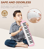 Vangoa 37 Key Melodica Musical Instrument Soprano Melodica Air Piano Keyboard with Carrying Bag, 2 Mouthpieces, Wipe Cloth, Key Stickers, Pink