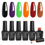 Beetles Halloween Gel Nail Polish Set, Hocus Pocus Collection Fall Winter Orange Green Purple Black Glitter Gel Polish Set Soak Off Nail Lamp LED Cured Nail Art Design Manicure Kit Gifts for Women