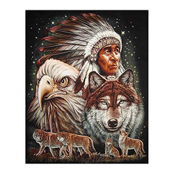 DIY 5D Diamond Painting Kits for Adults Full Drill Diamond Painting Native American Indian Indian Men Tiger Eagle Wolf Indian Kits for Adults for Home Wall Decor 30x40cm