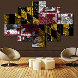 Canvas Wall Art American Maryland States Flags Artwork Red Grunge Pictues for Living Room 5 Panel Textured Prints Paintings Modern Home Decoration Giclee Framed Stretched Ready to Hang(60''Wx40''H)