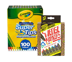 Crayola 100Count Super Tips Washable Markers with 12Count Wedge Markers, Adult Coloring, Gift