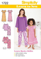 Simplicity 1722 Learn to Sew Girl's Pajama Sewing Patterns, Sizes 7-14