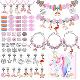 DIY Charm Bracelet Making Kit, Flasoo Jewelry Kit for Teen Girls with Unicorn Mermaid Pink Stuff Craft Gifts for Birthday, Christmas, New Year