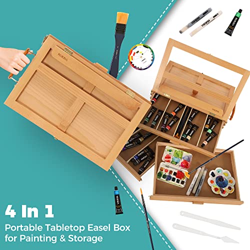 VISWIN Multi-Function Artist Storage Box, Portable Solid Beech Wooden Tool  Box with Drawer, Three Layers Art Supplies Storage Box for Paint Brush