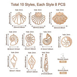 FASHEWELRY 80Pcs Unfinished Wooden Earrings Chamrs 8 Styles Natural Wood Filigree Shell Charms with 80Pcs Jump Rings & 80Pcs Earring Hooks for Jewelry Making