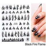 Flame Nail Stickers, 4 Sheets Flame Nail Decals 3D Holographic Fire Nail Art Stickers White Black Silver Gold Flame Reflections Nail Stickers Nail Vinyls Stencils for Nail Decoration