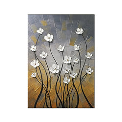 Wieco Art Morning Dancing 100% Hand Painted Floral Oil Paintings Canvas Wall Art Modern Stretched and Framed Grace Abstract Flowers Artwork Ready to Hang for Living Room Home Decorations Wall Decor