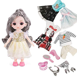 Ai-Fun 6 Inch BJD Girls Fashion Mini Doll Toys with 4 Replaceable Cloths and 7 PCS Doll Accoessaoried,Miniature Doll Set for Girls,Birthday Party Favors (Silver)