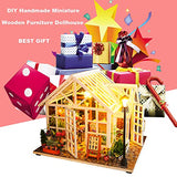 Dollhouse Miniature with Furniture,DIY 3D Wooden Doll House Kit Flower Shop Style Plus with Dust Cover and Music Movement,1:24 Scale Creative Room Idea Best Gift for Children Friend Lover M009