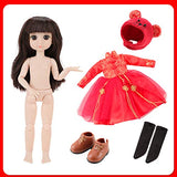 LoveinDIY 14.2 Inch BJD American Doll with Cloth Dress Up Girl Figure for DIY Customizing - Red Rat