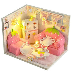Flever Wooden DIY House Kit, Miniature with Furniture, Creative Craft Gift for Lovers and Friends (Strawberry)