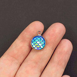 4 Mermaid Charms Blue Scale Antique Silver Tone 18.5mm x 14mm HM001 Jewelry Making Supply Pendant