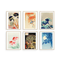 Haus and Hues Asian Art Prints Japanese Art Wall Decor - Set of 6 Japanese Wall Art Japanese Posters & Japanese Paintings | Hokusai Paintings, Waves Poster, Japanese Pictures for Wall UNFRAMED 11x14