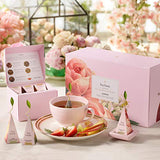 Tea Forte Jardin Gift Set with Pink Cafe Cup, Tea Tray and 10 Handcrafted Pyramid Tea Infuser Bags