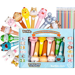 BunMo Party Favors Squishies 12 Pack Pens For Kids - Cute Prizes For Kids Classroom, Cute Pens or Kawaii Pens. Kawaii Stress Relief Pen For Classroom.