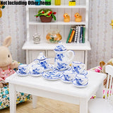Odoria 1:12 Miniature 15PCS Blue Porcelain Tea Cup Set Blue Chintz Dollhouse Kitchen Accessories