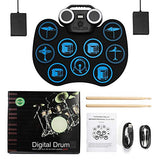 Electronic Drum Set, Portable Roll-Up Drum Practice Pad, 9 Pad Digital Drum Kit, Built-in Dual Stereo Speakers, Bluetooth Wireless Electric Drums for Kids Beginner Great Holiday Birthday Gift