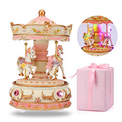 Carousel Music Box Luxury Color Change LED Light Luminous Rotating 3-Horse Carousel Horse Music Box