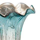 8.25" H Hand Blown Mercury Glass Lily Lamp w/ Leaf Base - Light Blue / Silver