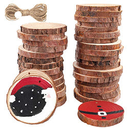 Funarty Natural Wood Slices 36pcs 3.1-3.5 Inches Craft Wood Kit Unfinished Predrilled with Hole Wooden Circles for Arts Christmas Ornaments DIY Crafts
