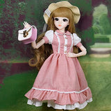 Proudoll 1/3 BJD Doll 60cm 24in SD Ball Jointed Dolls Fashion Girl Caroline Wig Hat Dress Boots Handbag Free to Change DIY Girl Gift