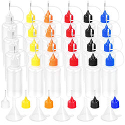 24 Pcs Precision Tip Applicator Bottles –24 Translucent Bottles and 24 Colored Tips, Come with 5 Pcs Mini Funnel, 6 pcs Additional Colored Tips for DIY Quilling Craft, Acrylic Painting, 30ml/1 Ounce