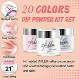 Aikker 27pcs Dip Powder Nail Kit Starter 20 Pastel Color Nude Pink Glitter Red Gift Set with Base Top Coat Activator Tools for Beginner Salon Manicure AK15P