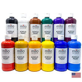 milo Acrylic Paint Set of 12 Colors | 16 oz Bottles | Student Primary Colors Acrylics Painting Pack | Made in the USA | Non-Toxic Art & Craft Paints for Artists, Kids, & Hobby Painters
