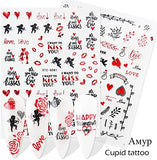 Valentines Day Nail Stickers, 10 Sheets 3D Self-Adhesive Metallic Red Heart Nail Art Decals Rose Kiss Love Angel Heart Eifel Tower Valentine Nail Design DIY Acrylic Nail Decoration for Women Girls