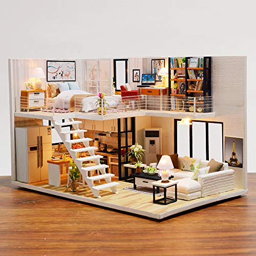 Fsolis DIY Dollhouse Miniature Kit with Furniture, 3D Wooden Miniature  House Kit with Dust Cover, Miniature Dolls House kit Tiny House Miniature