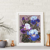 5D Diamond Painting Kits for Adults Rhinestone Purple Flowers Diamond Painting by Number Kits Iris Bee Design Full Round Drill DIY Painting Arts Craft Home Wall Decoration 12x16 inch