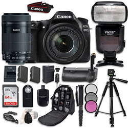 Canon EOS 80D Digital SLR with Canon EF-S 18-135mm f/3.5-5.6 Image Stabilization USM, EF-S 55-250mm f/4-5.6 STM Lens, Professional Accessory Bundle (16 items)