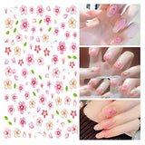 Cherry Blossoms Nail Stickers,Pink Nail Stickers Decals 10pcs,HOINCO Flowers Nail Art Stickers Decals 3D Acrylic for Manicure Tips DIY Summer Decoration