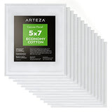 Arteza 5x7” White Blank Canvas Panel Boards, Bulk Pack of 14, Primed, 100% Cotton for Acrylic