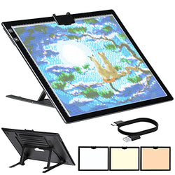 Light Box for Tracing,A3 Wireless Rechargeable Light Board with Built-in Stand Battery Powered Large Light Pad 3 Colors Stepless Dimmable 6 Level Brightness for Diamond Painting,Weeding Vinyl,Drawing