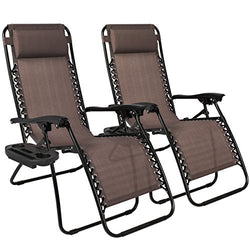 Best Choice Products Set of 2 Adjustable Zero Gravity Lounge Chair Recliners for Patio, Pool w/Cup Holders - Brown