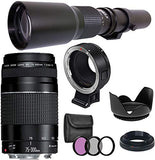 Canon EF 75-300mm III and 500mm f/8.0 Preset Manual Focus Lens Bundle with EF-EOS M Adapter, for Canon EOS M , M50, M6, M5, M100, M10 Cameras