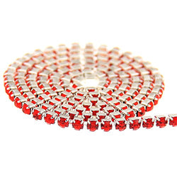 Nizi Jewelry Non Hotfix Glass Cup Chain Beads Light Siam Rhinestones Silver Base For Clothes