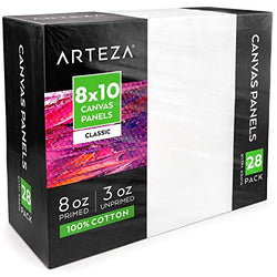 Arteza 8x10” White Blank Canvas Panels Boards, Bulk Pack of 28, Primed, 100% Cotton for Acrylic