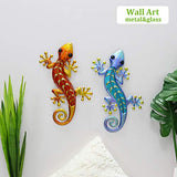 HONGLAND Metal Gecko Wall Decor Outdoor Indoor Lizard Art Sculpture Glass Decorations for Home (Orange)