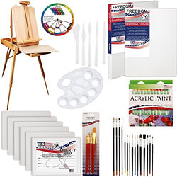 U.S. Art Supply 62 Piece Acrylic Painting Kit with Coronado French Easel, Acrylic Paint, 16"x20"