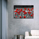 Red Poppy Abstract Flowers Wall Art Painting Canvas Black and White Red Poppy Flowers Scenery Landscape Flower Picture Wall Decor for Living Room Framed Ready to Hang