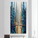 Yotree Paintings，24X48 Inch Wall Art Oil Painting City View Contemporary Artwork Hang Wall Decoration,Urban Streetscape Abstract Decoration