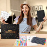 Bullet Dotted Journal Kit - Bullet Dotted Journal Set with Black Faux Leather Notebook, 10 Colored Pens, 6 Reusable Stencils, Sticker Sheet, Stylish Starry Box